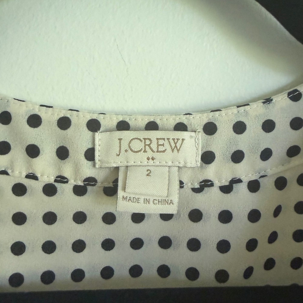 J.Crew Polka Dot Sleeveless Blouse Cream Black B9482 Womens Size 2 - Picture 3 of 4